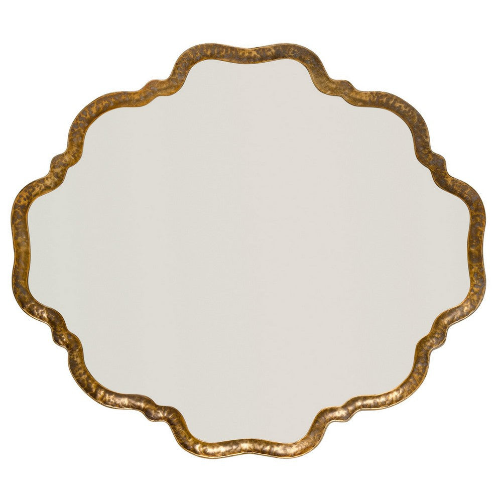 Mirror with Scalloped Design and Metal Frame, Antique Gold