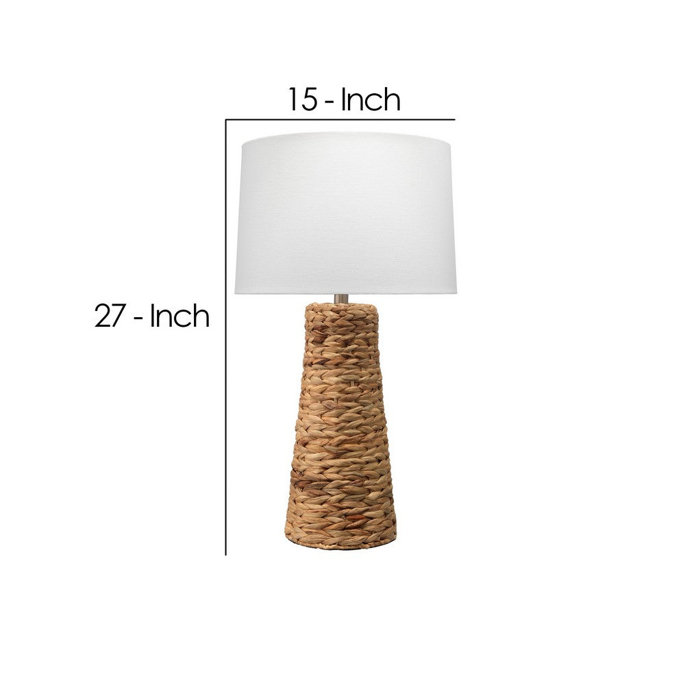 Table Lamp with Drum Shade and Seagrass Base, White and Brown By Casagear Home