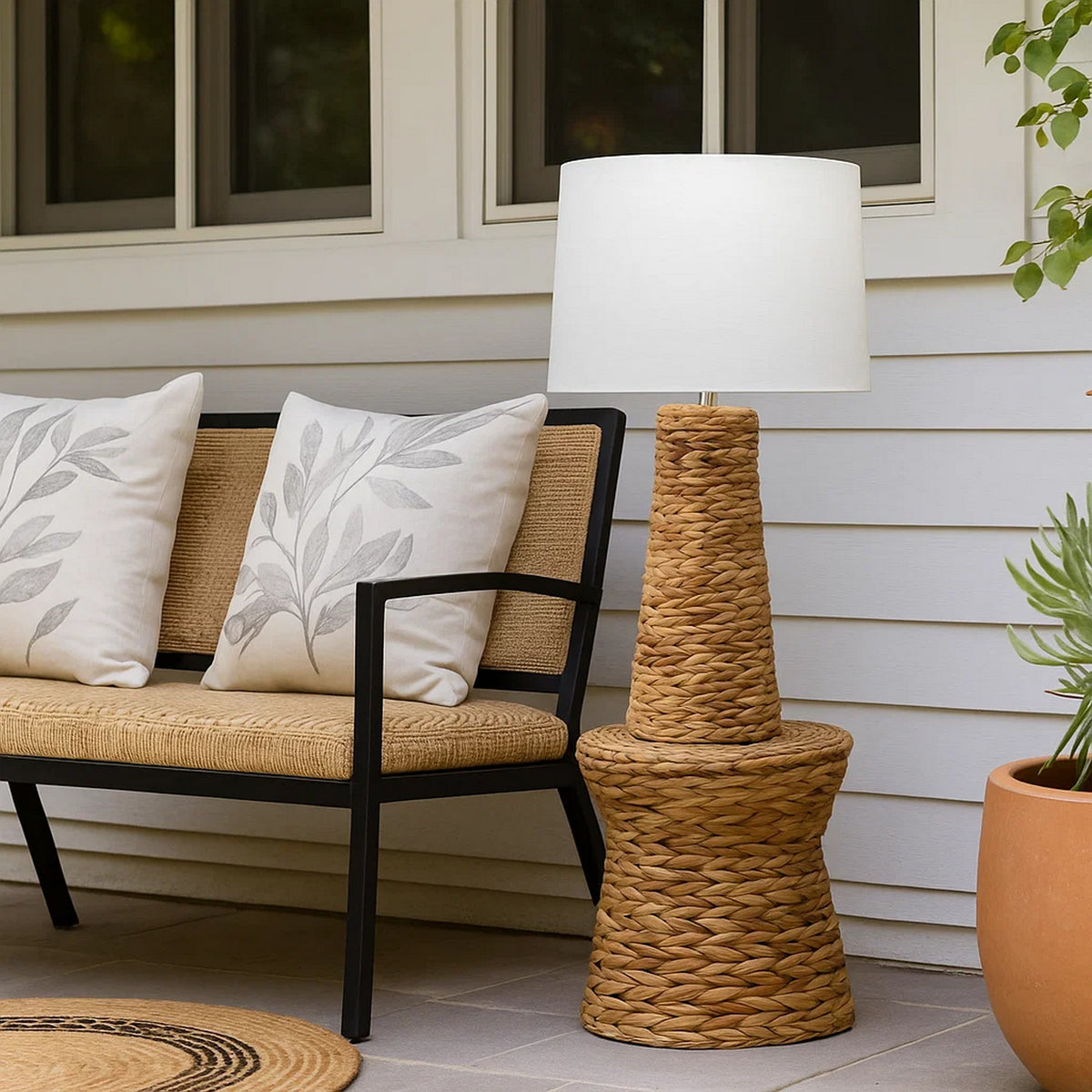 Table Lamp | Drum Shade | Seagrass Base | White & Brown