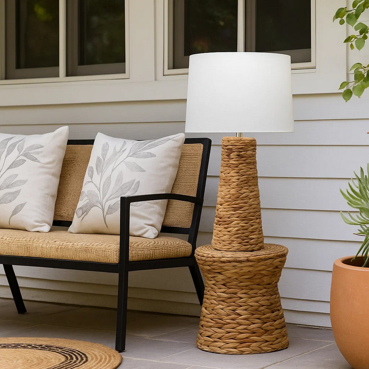 Table Lamp | Drum Shade | Seagrass Base | White & Brown