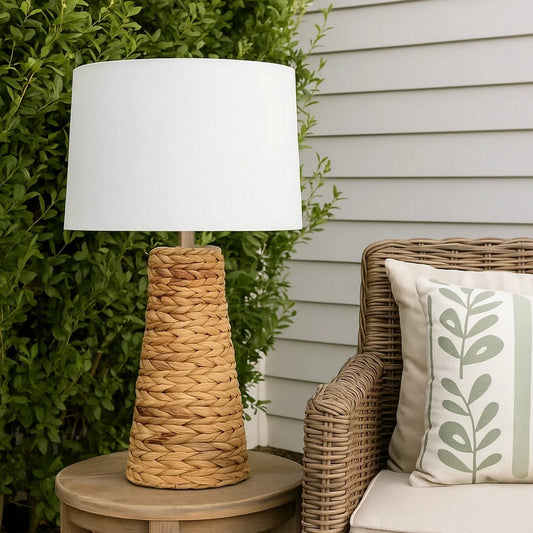 Table Lamp | Drum Shade | Seagrass Base | White & Brown