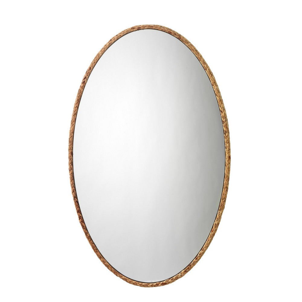 Mirror with Oval Encasing and Seagrass Braiding, Brown By Casagear Home