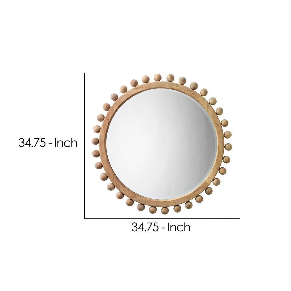 Mirror with Spherical Beads Accent and Wooden Frame Brown By Casagear Home BM241185