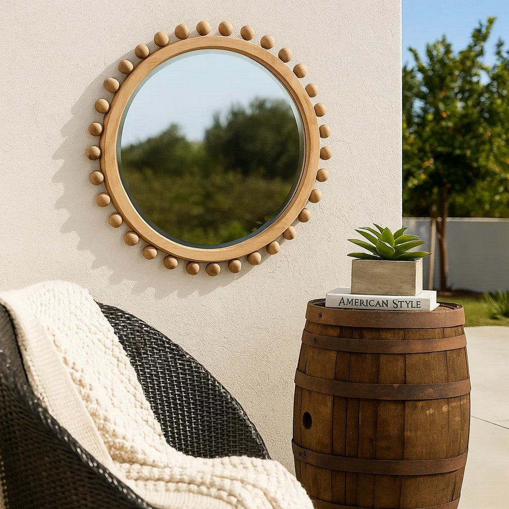 Mirror | Spherical Beads Accent | Wood Frame | Brown