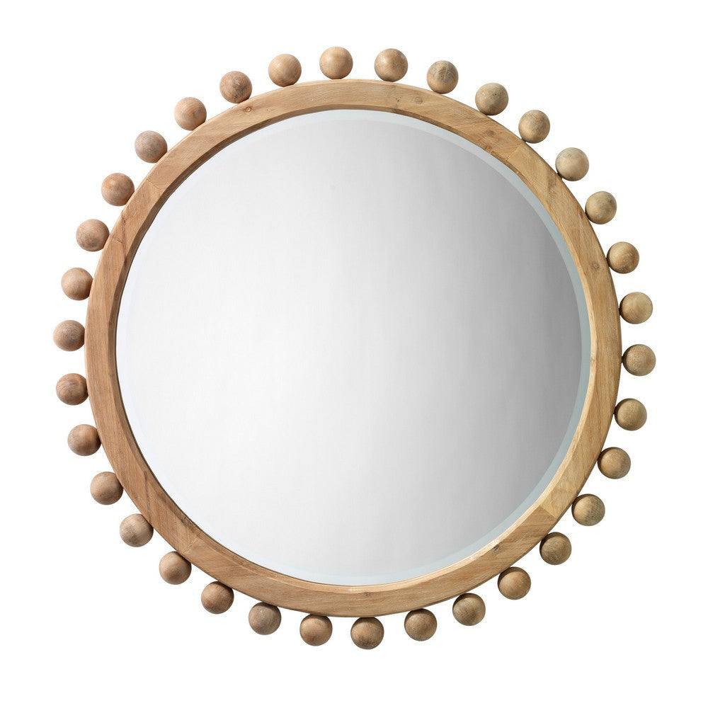 Mirror with Spherical Beads Accent and Wooden Frame, Brown By Casagear Home