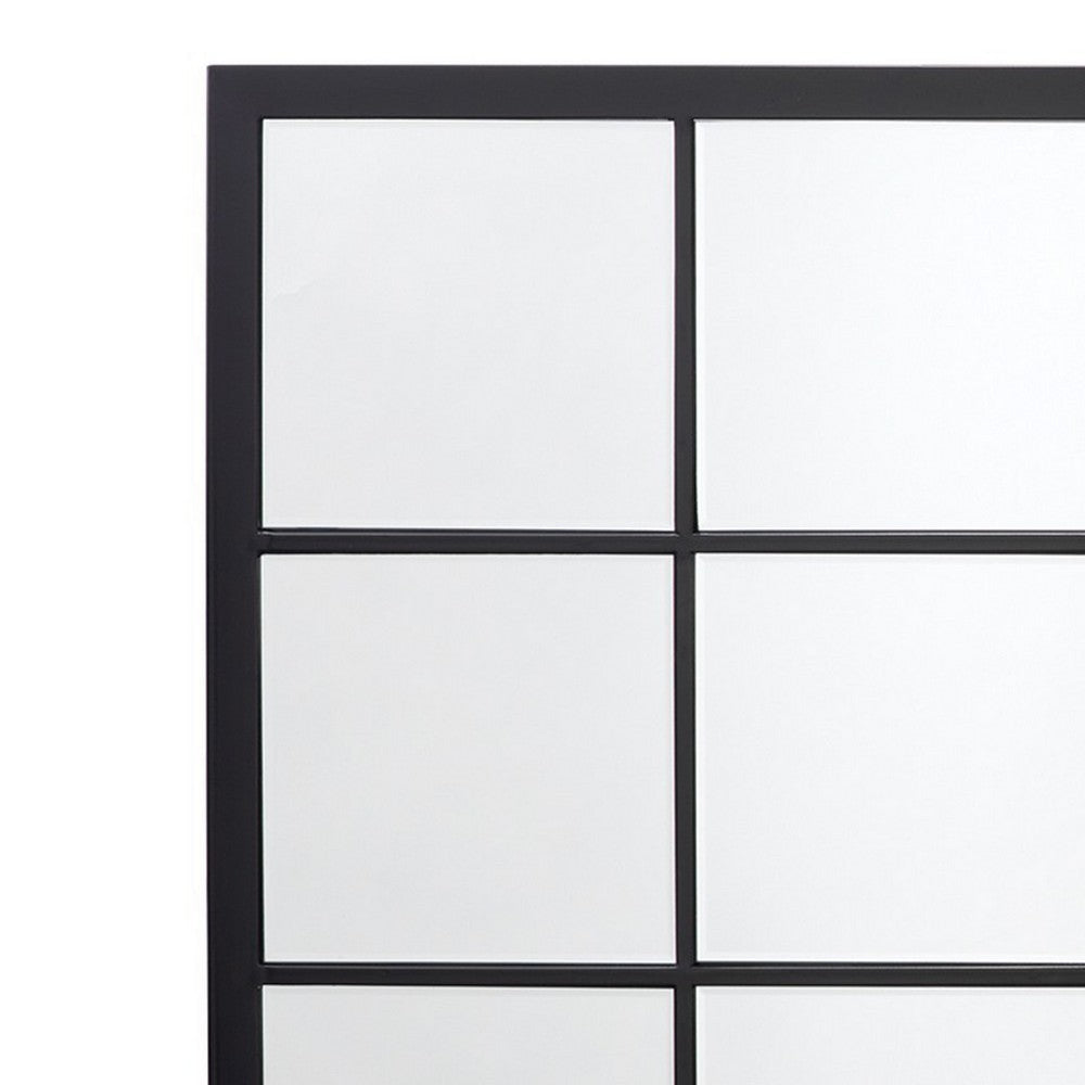 Mirror with Sleek Grid Design Metal Frame Black By Casagear Home BM241190