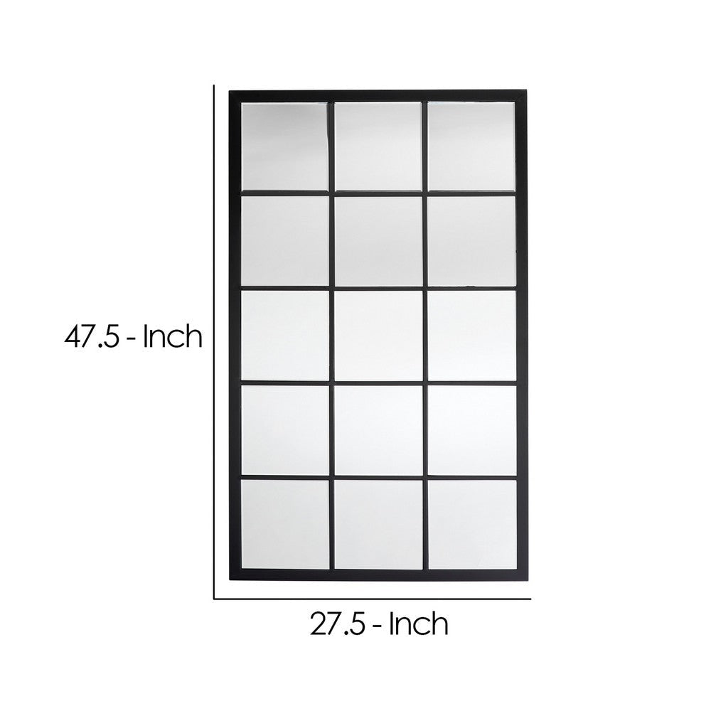 Mirror with Sleek Grid Design Metal Frame Black By Casagear Home BM241190