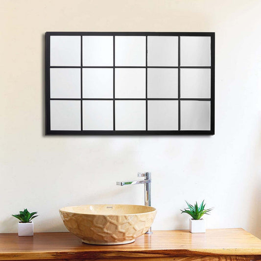 Mirror | Sleek Grid Design | Metal Frame | Black