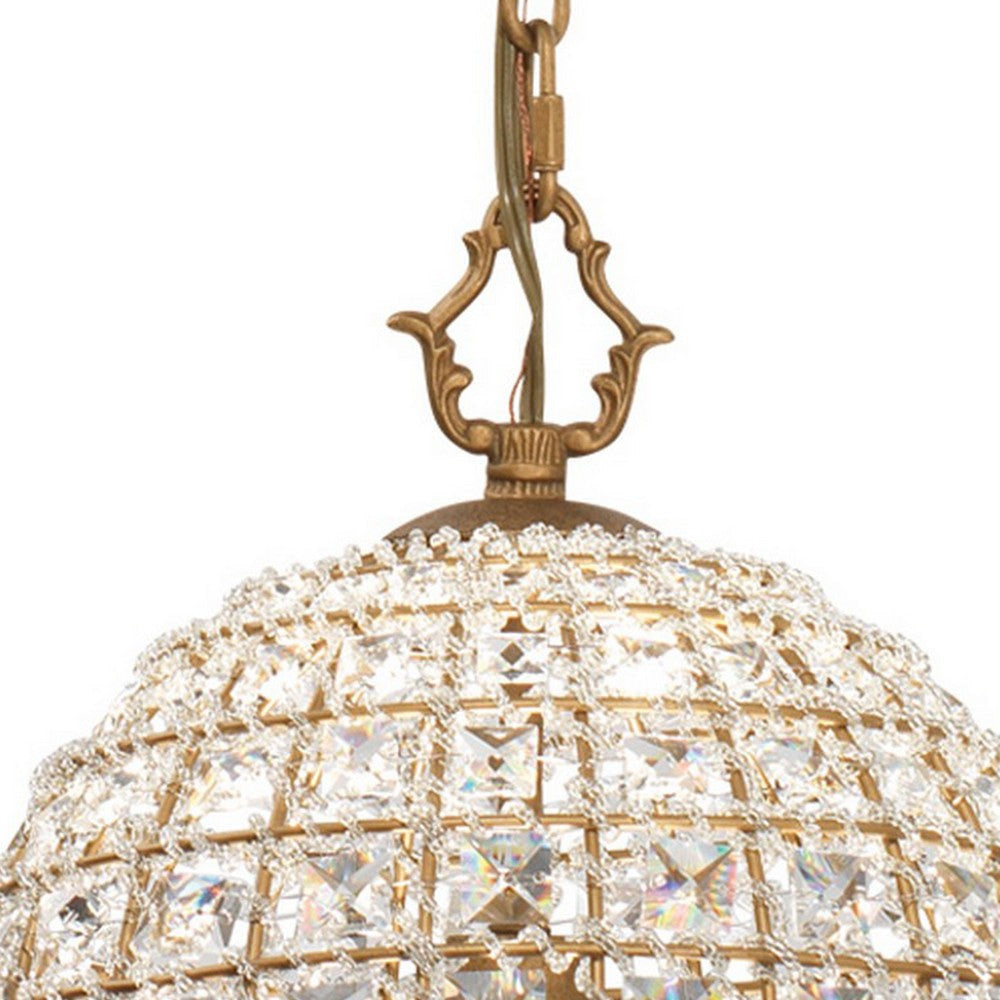 Pendant Chandelier with Dome Metal Frame and Crystal Accents Gold By Casagear Home BM241205