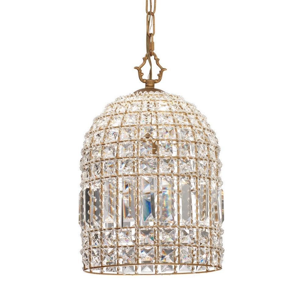 Pendant Chandelier with Dome Metal Frame and Crystal Accents, Gold By Casagear Home