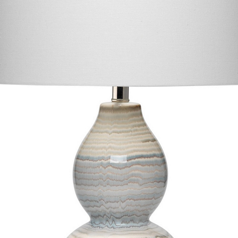 Ceramic Table Lamp with Neutral Waves Pattern White and Blue By Casagear Home BM241219