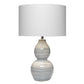 Ceramic Table Lamp with Neutral Waves Pattern, White and Blue By Casagear Home