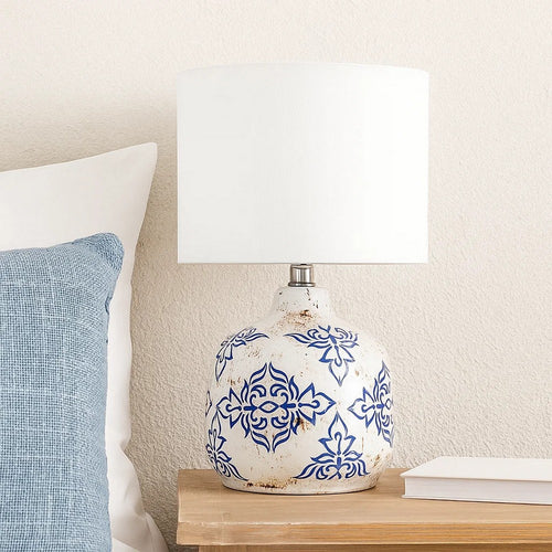 Table Lamp | Ceramic Base | Floral Pattern | White