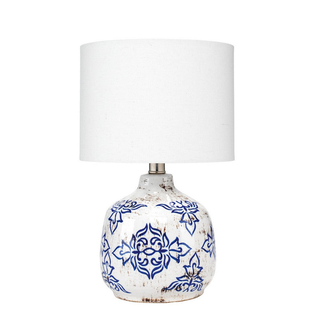Table Lamp | Ceramic Base | Floral Pattern | White