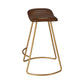 Counter Stool with Leatherette Vertical Channel Stitching, Brown and Antique Brass By Casagear Home