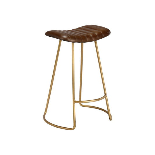Reign Counter Stool | Vertical Channel Stitch | Brown | Brass