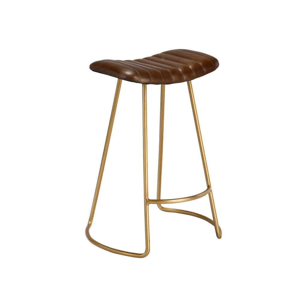 Reign Counter Stool | Vertical Channel Stitch | Brown | Brass