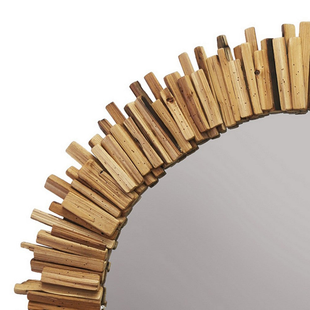 Wall Mirror with Irregular Arranged Wooden Twigs Round Frame Brown BM241241