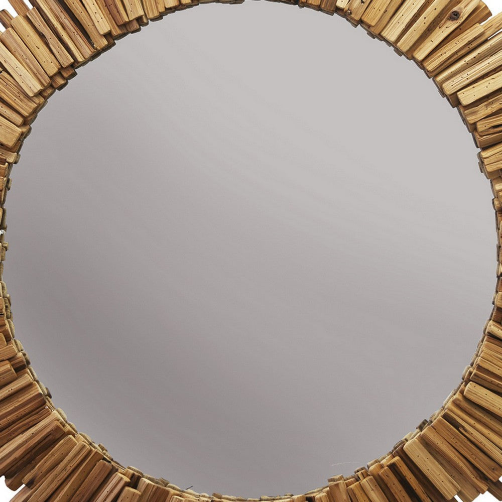 Wall Mirror with Irregular Arranged Wooden Twigs Round Frame Brown BM241241