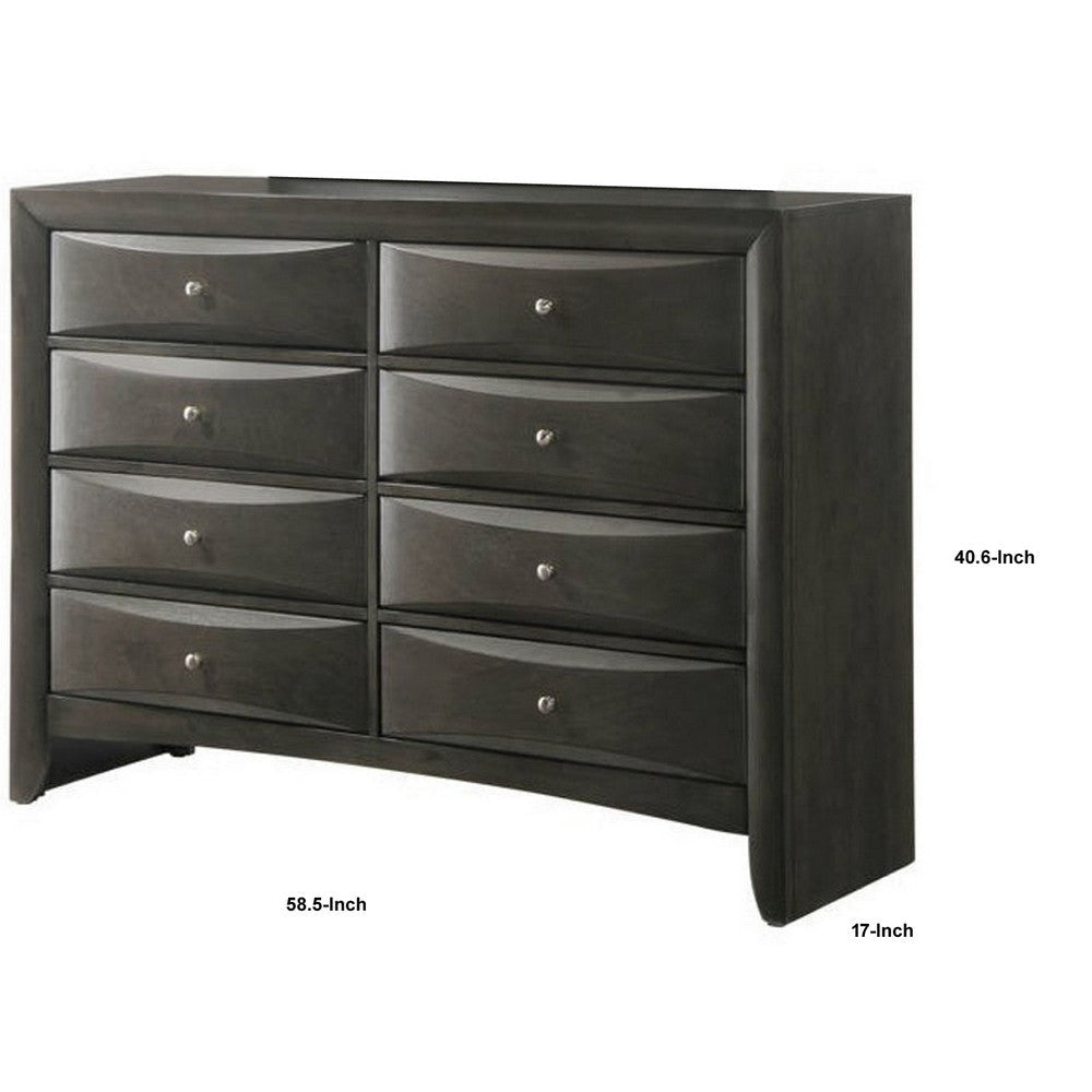 Dresser with Beveled Front 8 Storage Drawers Gray By Casagear Home BM241245