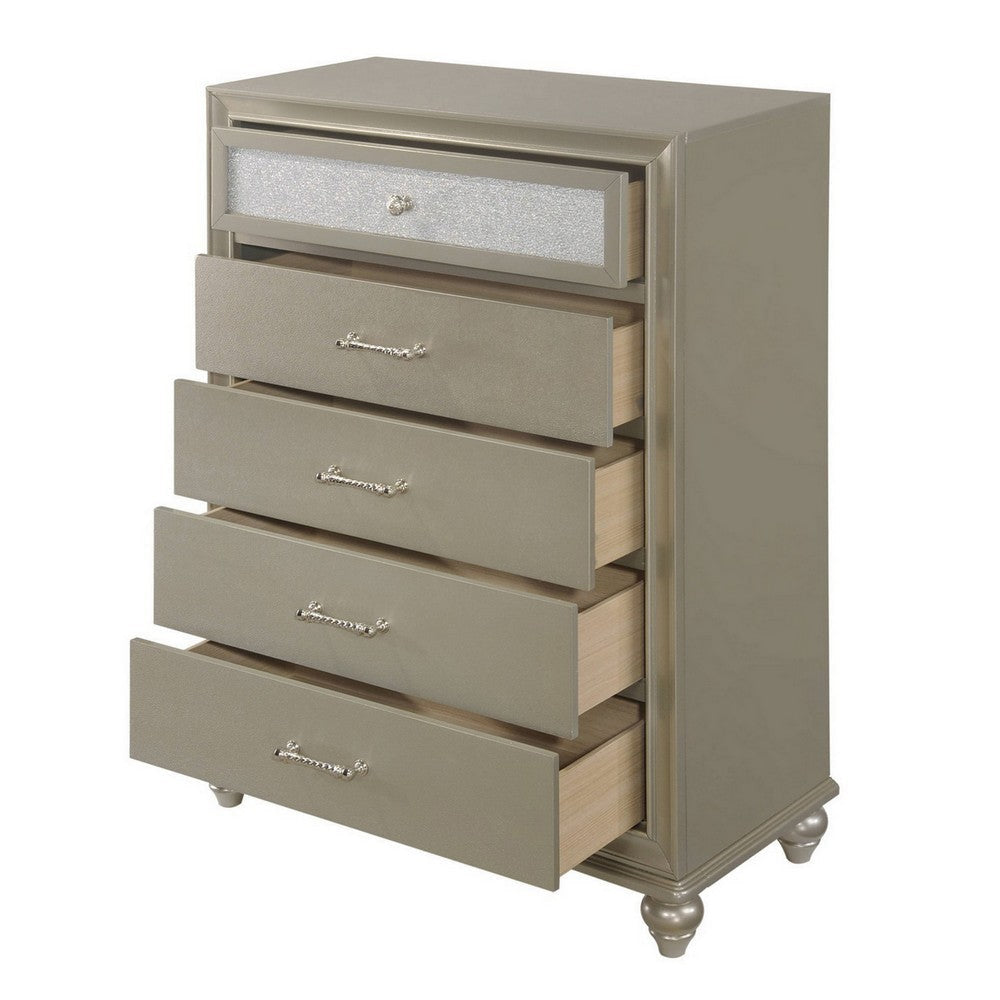 Chest with 5 Storage Drawers and Turnip Feet Champagne Gold By Casagear Home BM241249