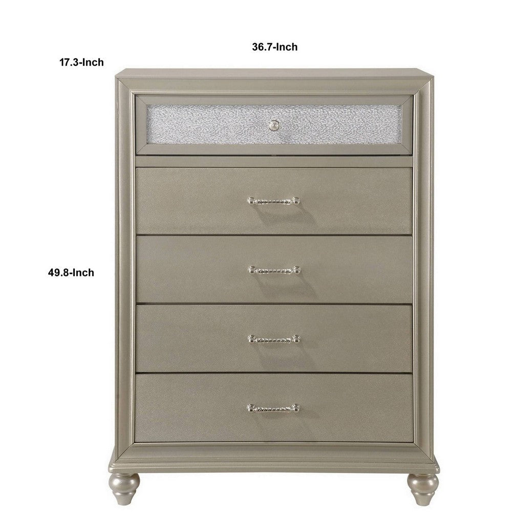 Chest with 5 Storage Drawers and Turnip Feet Champagne Gold By Casagear Home BM241249