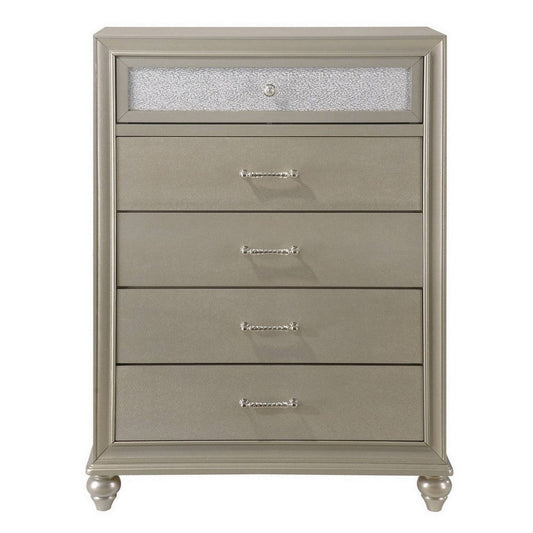 Celeste Tall Dresser Chest | 5 Drawer | Turnip Feet | Champagne Gold