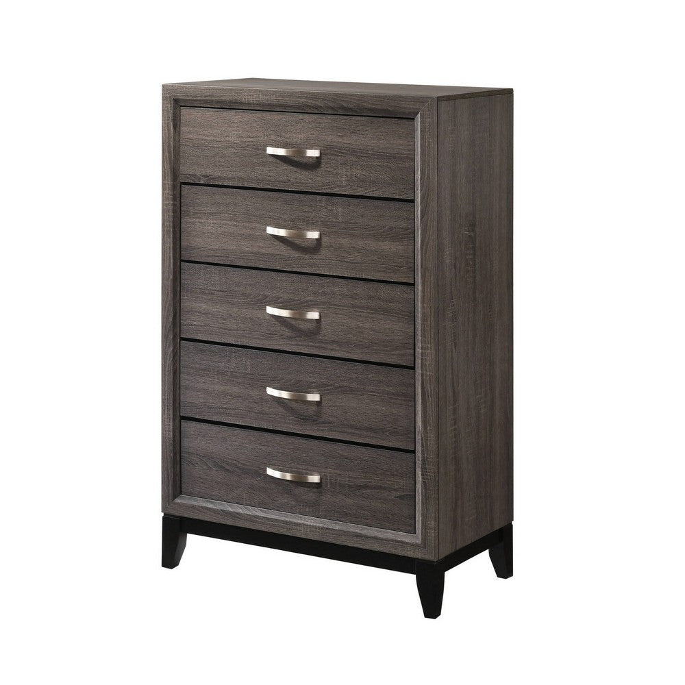 Finn Tall Dresser Chest | 5 Drawer | Wood Grain Details | Gray