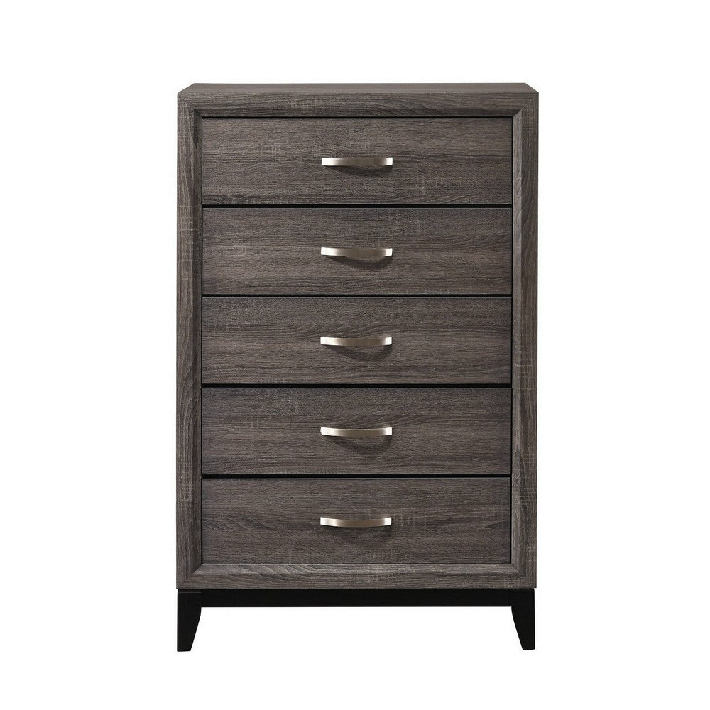 Chest with 5 Storage Drawers and Grain Details Gray By Casagear Home BM241250