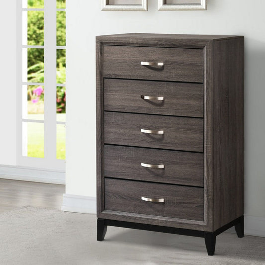 Finn Tall Dresser Chest | 5 Drawer | Wood Grain Details | Gray BM241250