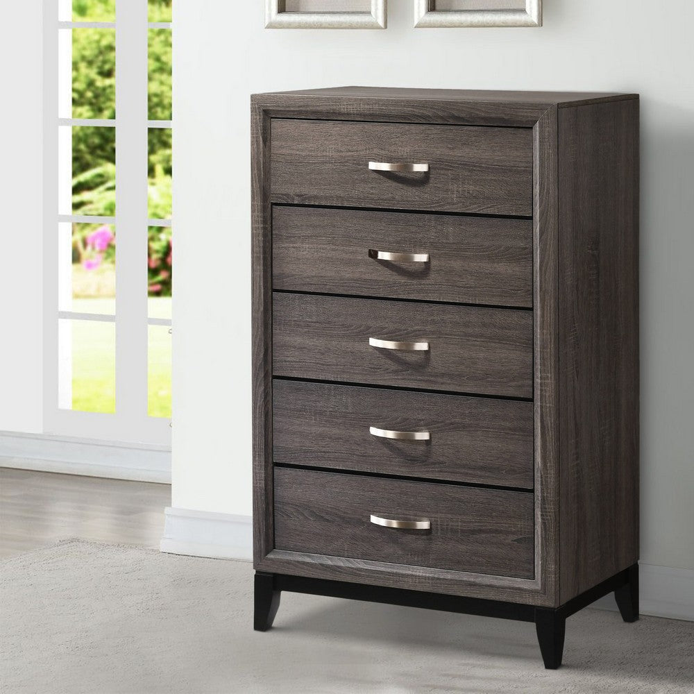 Chest with 5 Storage Drawers and Grain Details Gray By Casagear Home BM241250