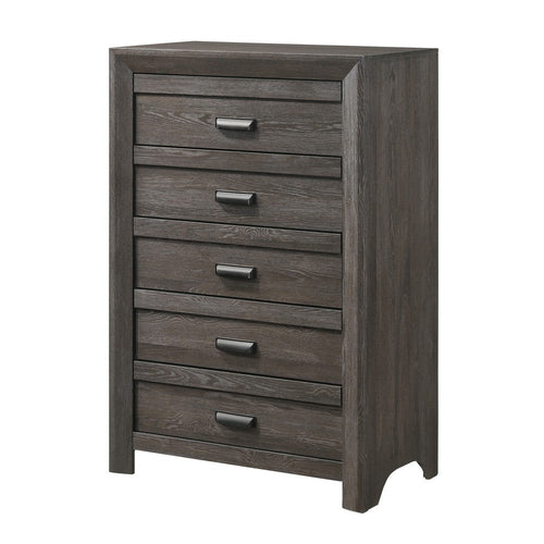 Chest with 5 Storage Drawers and Metal Pulls, Taupe Brown