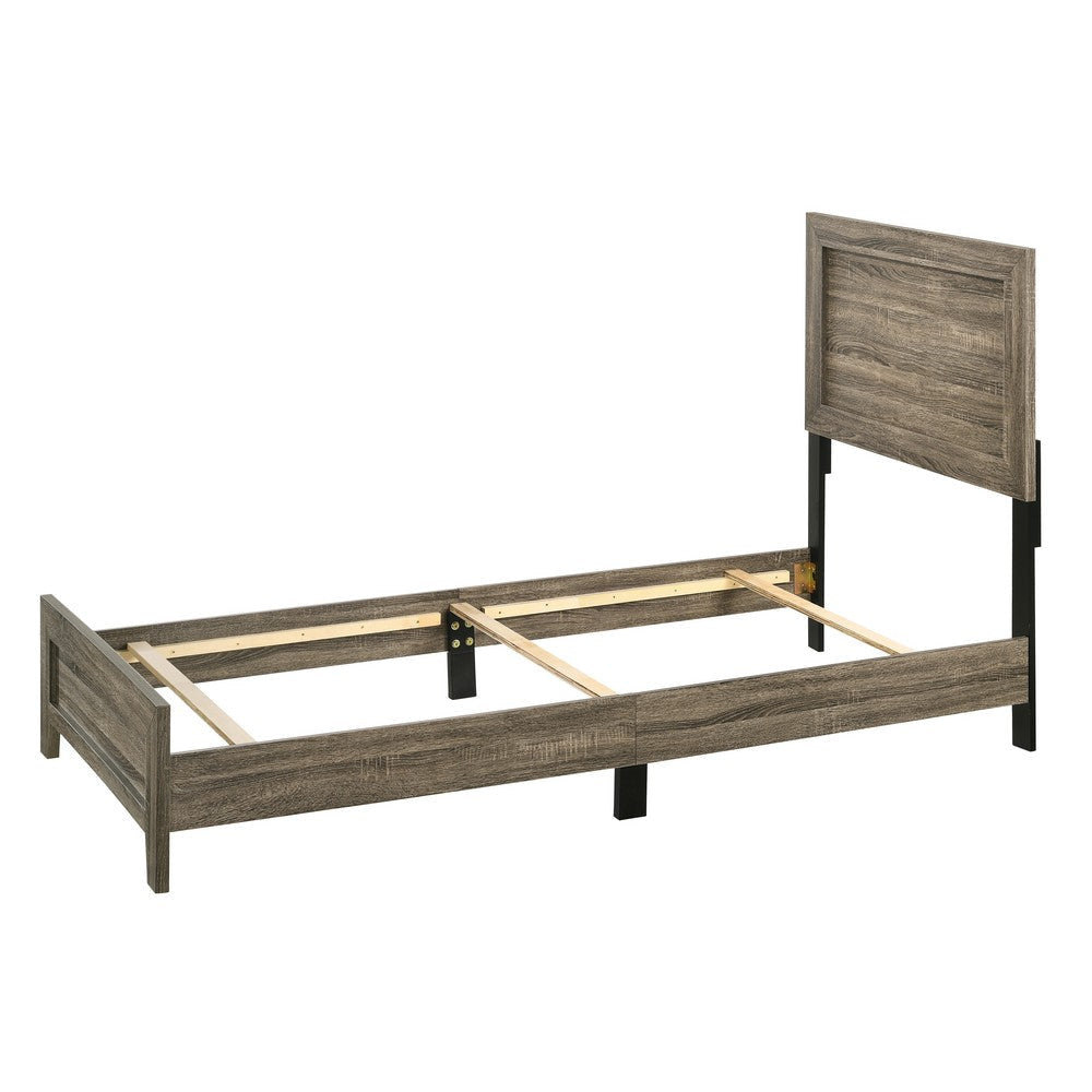 Twin Size Bed with Panel Design Headboard and Footboard Cherry Brown By Casagear Home BM241279