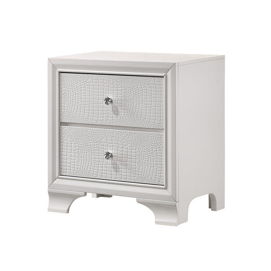 Nightstand with Textured Pattern and 2 Drawers, White