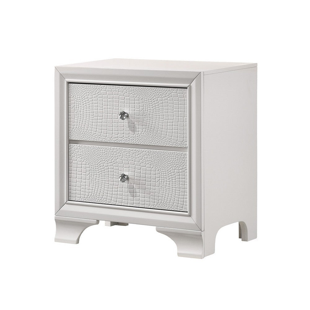 Nightstand with Textured Pattern and 2 Drawers, White