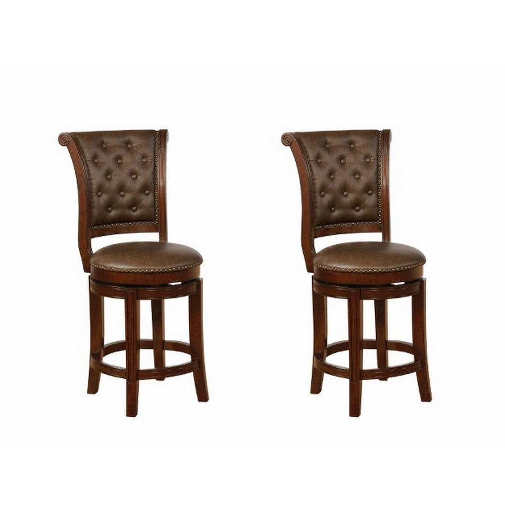 Rhett Counter Stool | Rolled Tufted Back | Set of 2 | Brown