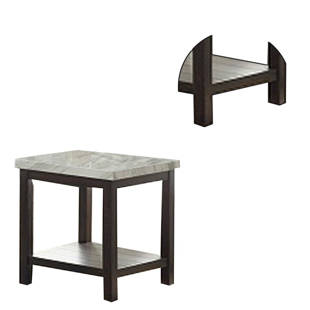 End Table with Textured Marble Top and 1 Slatted Shelf, Brown By Casagear Home