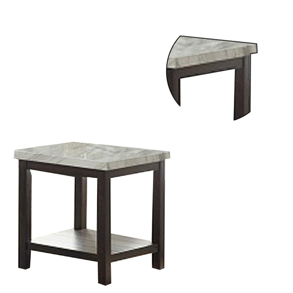 End Table with Textured Marble Top and 1 Slatted Shelf, Brown By Casagear Home