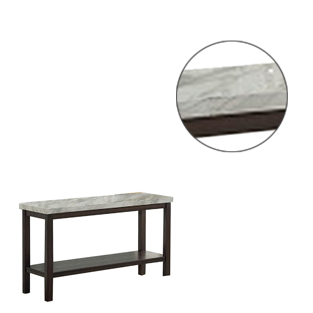 Sofa Table with Textured Marble Top and 1 Slatted Shelf Brown By Casagear Home BM241298