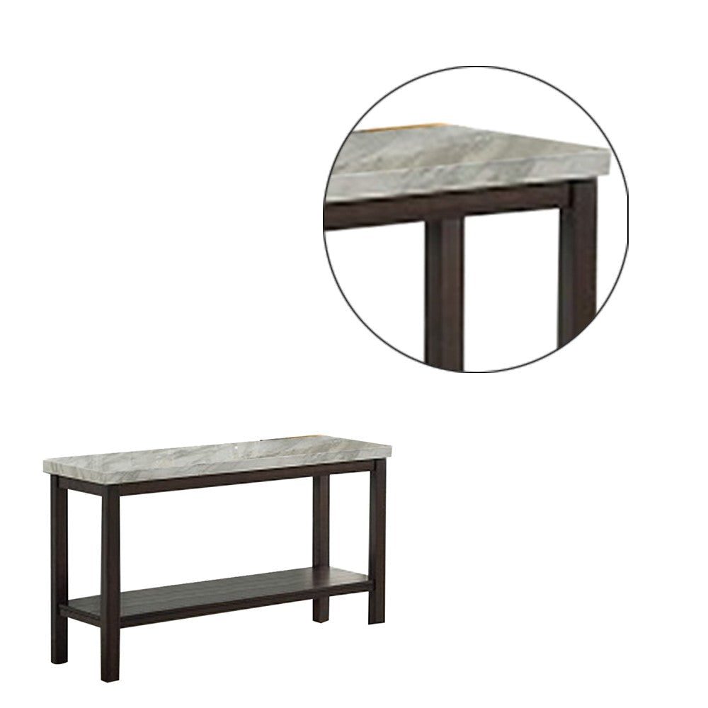 Sofa Table with Textured Marble Top and 1 Slatted Shelf Brown By Casagear Home BM241298