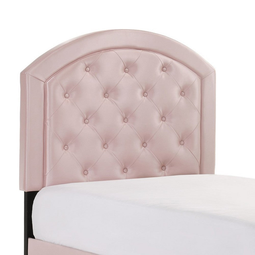 Twin Platform Bed with Curved Button Tufted Headboard Pink By Casagear Home BM241304