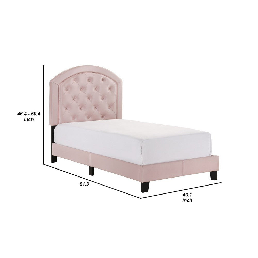 Twin Platform Bed with Curved Button Tufted Headboard Pink By Casagear Home BM241304