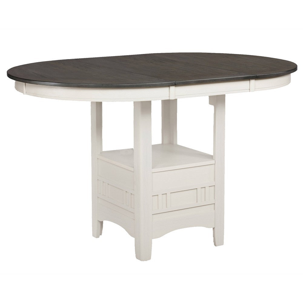 Counter Height Table with Leaf Extension, White and Gray By Casagear Home