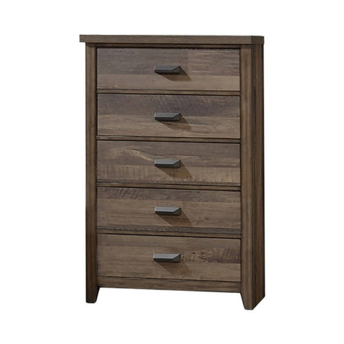 Ridge Tall Dresser Chest | 5 Drawer | Wood Grain Details | Brown