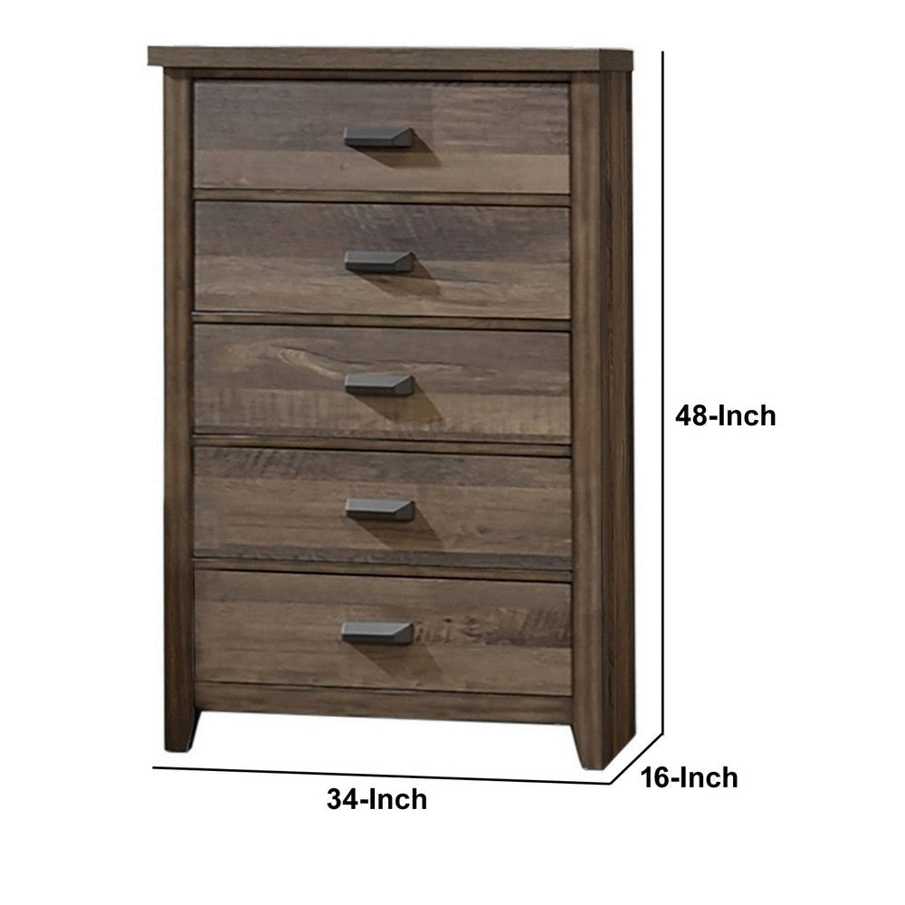 Chest with 5 Drawers and Wood Grain Details Brown By Casagear Home BM241338