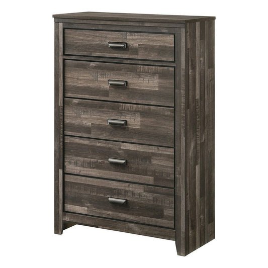 Talon Tall Dresser Chest | 5 Drawer | Butcher Block Design | Rustic Gray