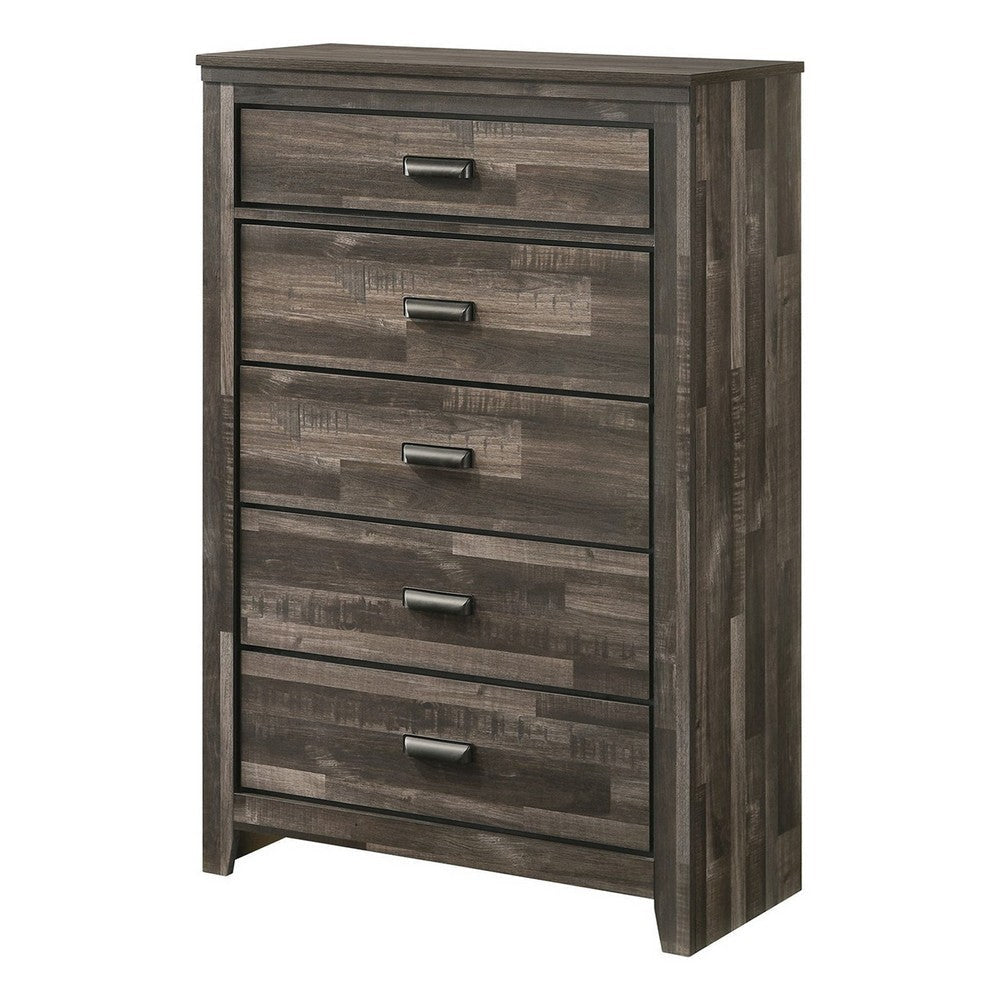 Chest with 5 Drawers and Butcher Block Design, Rustic Gray By Casagear Home