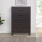 Wooden Accent Chest with 5 Drawers and Block Leg Supports Dark Brown By Casagear Home BM241359