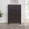 Wooden Accent Chest with 5 Drawers and Block Leg Supports Dark Brown By Casagear Home BM241359