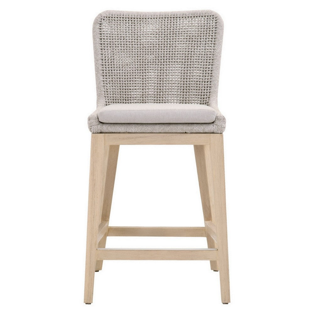 Counter Stool with Mesh Design Rope Backrest Brown and Gray By Casagear Home BM241795